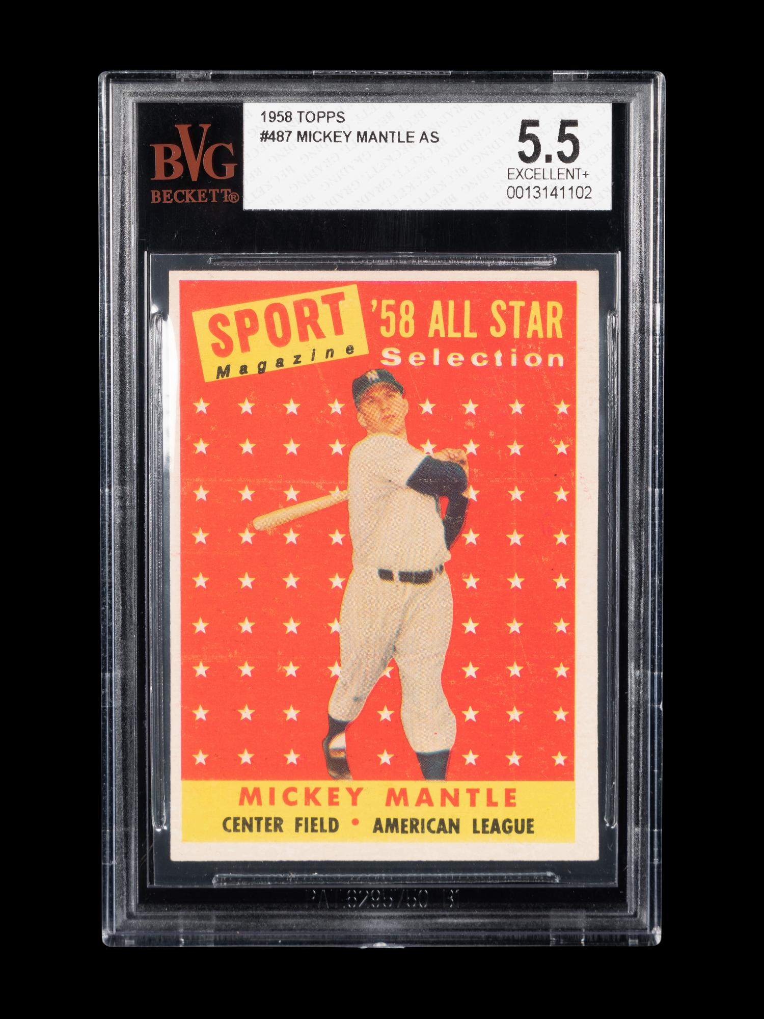 A 1958 Topps Mickey Mantle All Star Baseball Card No. 487 (BVG 5.5 EX+)