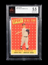 A 1958 Topps Mickey Mantle All Star Baseball Card No. 487 (BVG 5.5 EX+)