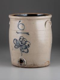 A Six-Gallon Cobalt Decorated Stoneware Water Cooler