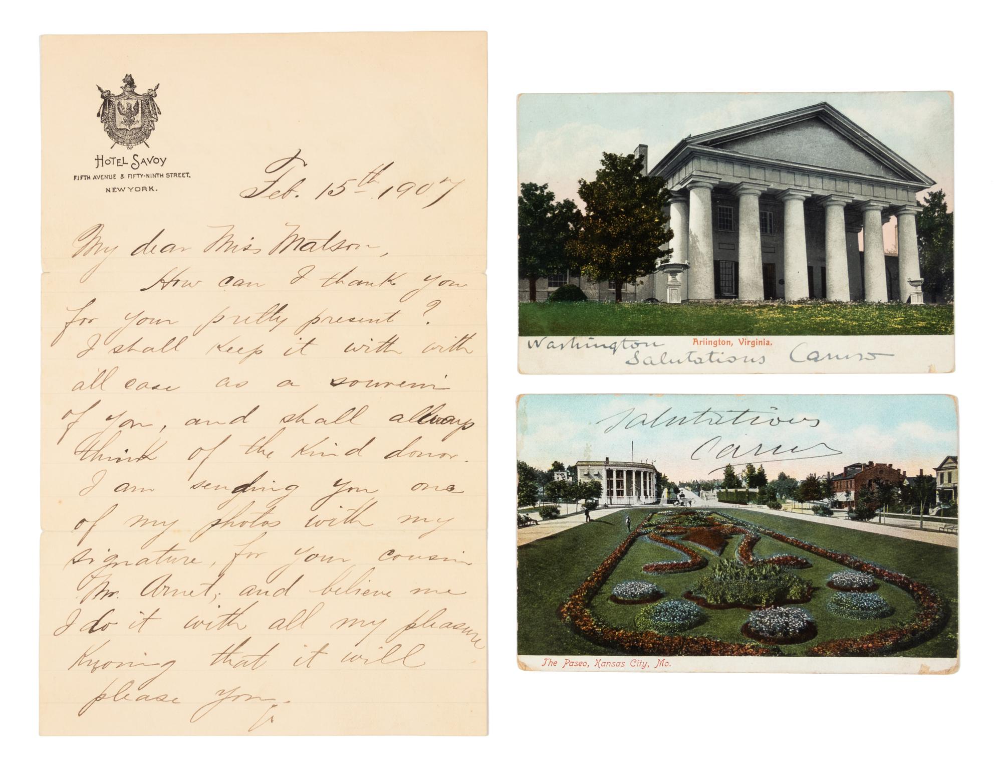 CARUSO, Enrico (1873-1921). Autograph letter signed ("Enrico Caruso"). To Miss Elizabeth Matson, Feb. 15th 1907.