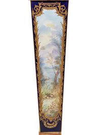 A Pair of Sèvres Style Gilt Bronze Mounted Painted and Parcel Gilt Porcelain and Onyx Pedestals