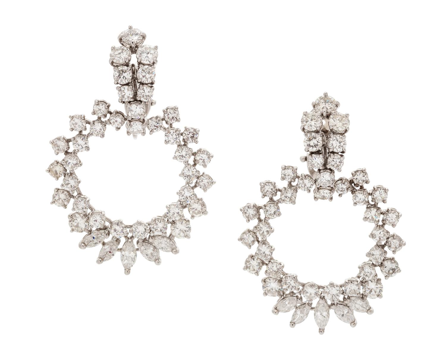 A Pair of Platinum and Diamond Earclips, 11.00 dwts.