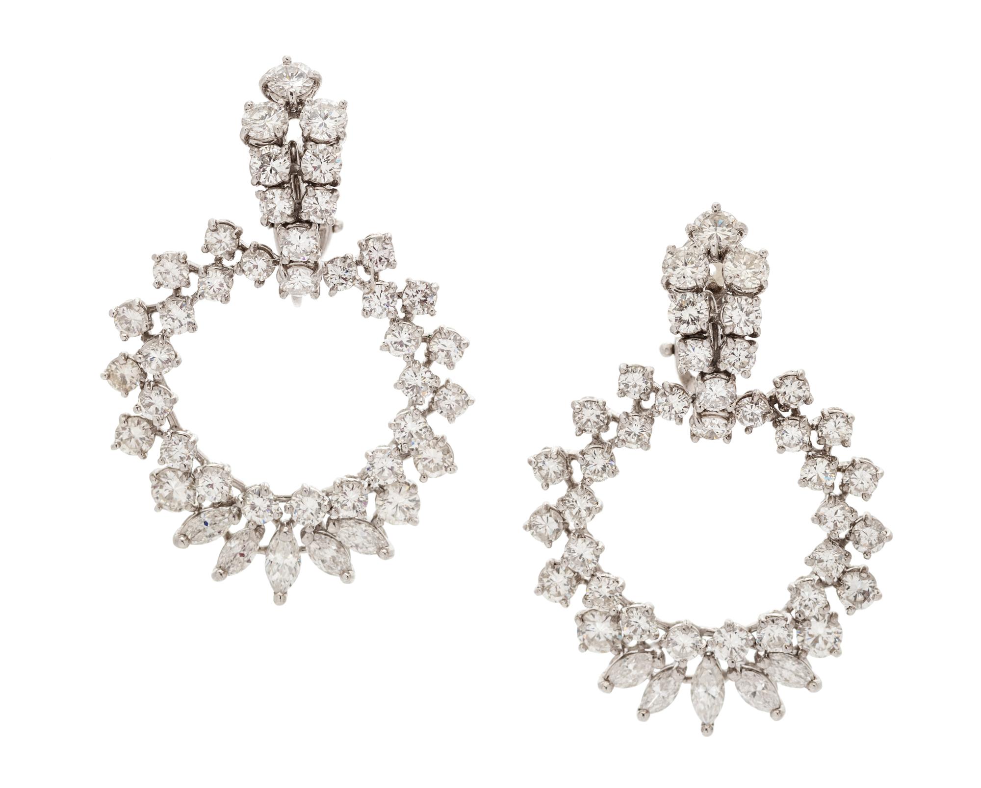 A Pair of Platinum and Diamond Earclips, 11.00 dwts.