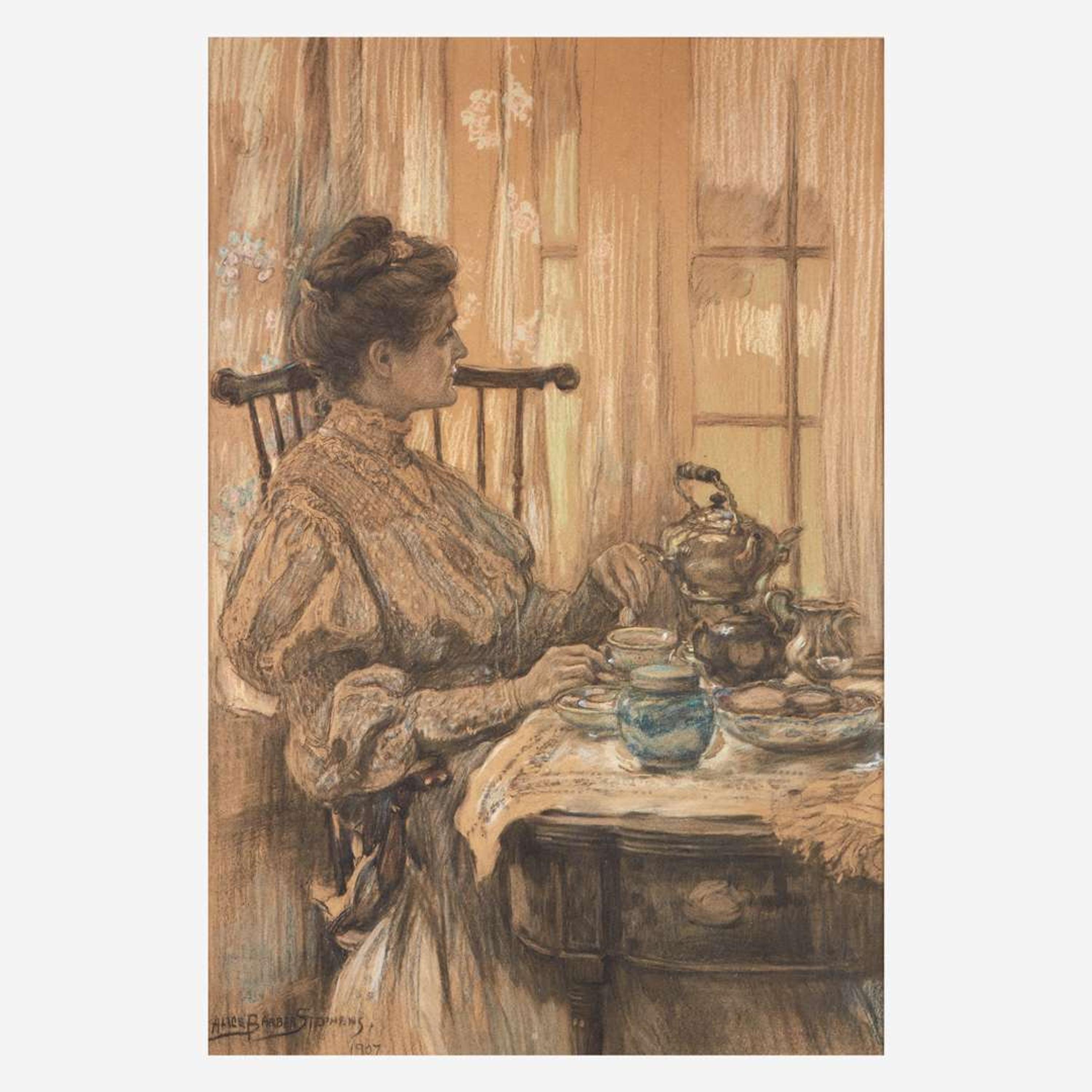 Alice Barber Stephens (American, 1858-1932) Lady with Teapot