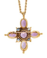 AMETHYST, SAPPHIRE AND DIAMOND PENDANT/BROOCH NECKLACE
