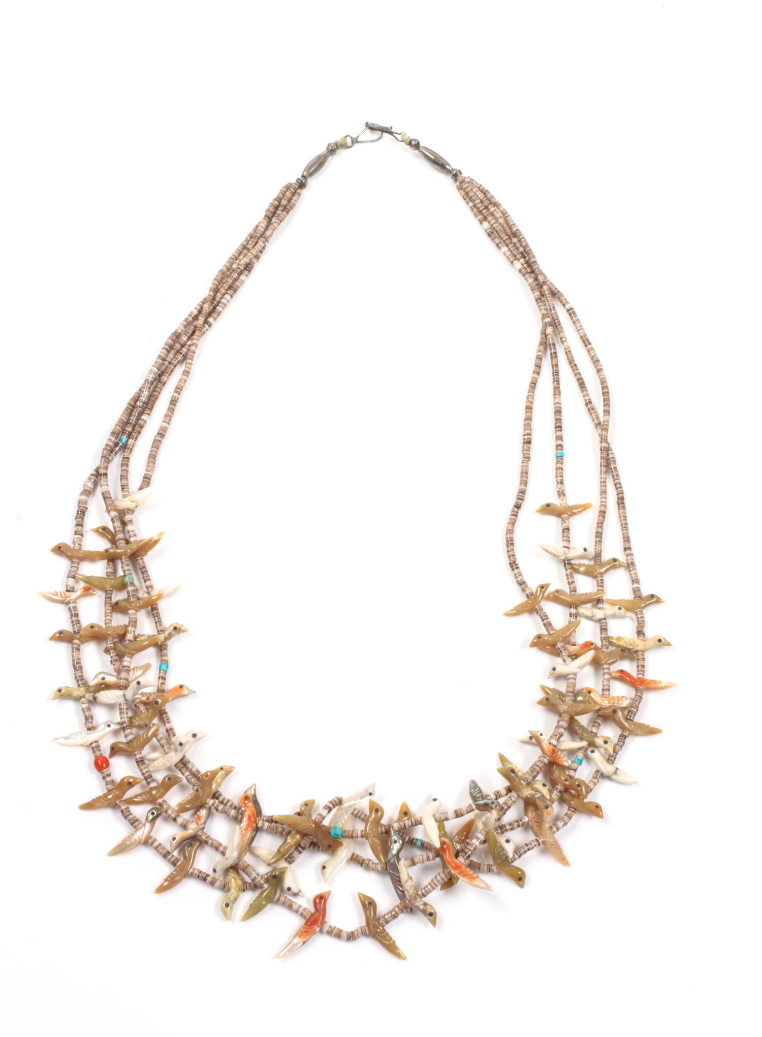 Zuni Four Strand Bird Fetish Necklace Length 26 inches