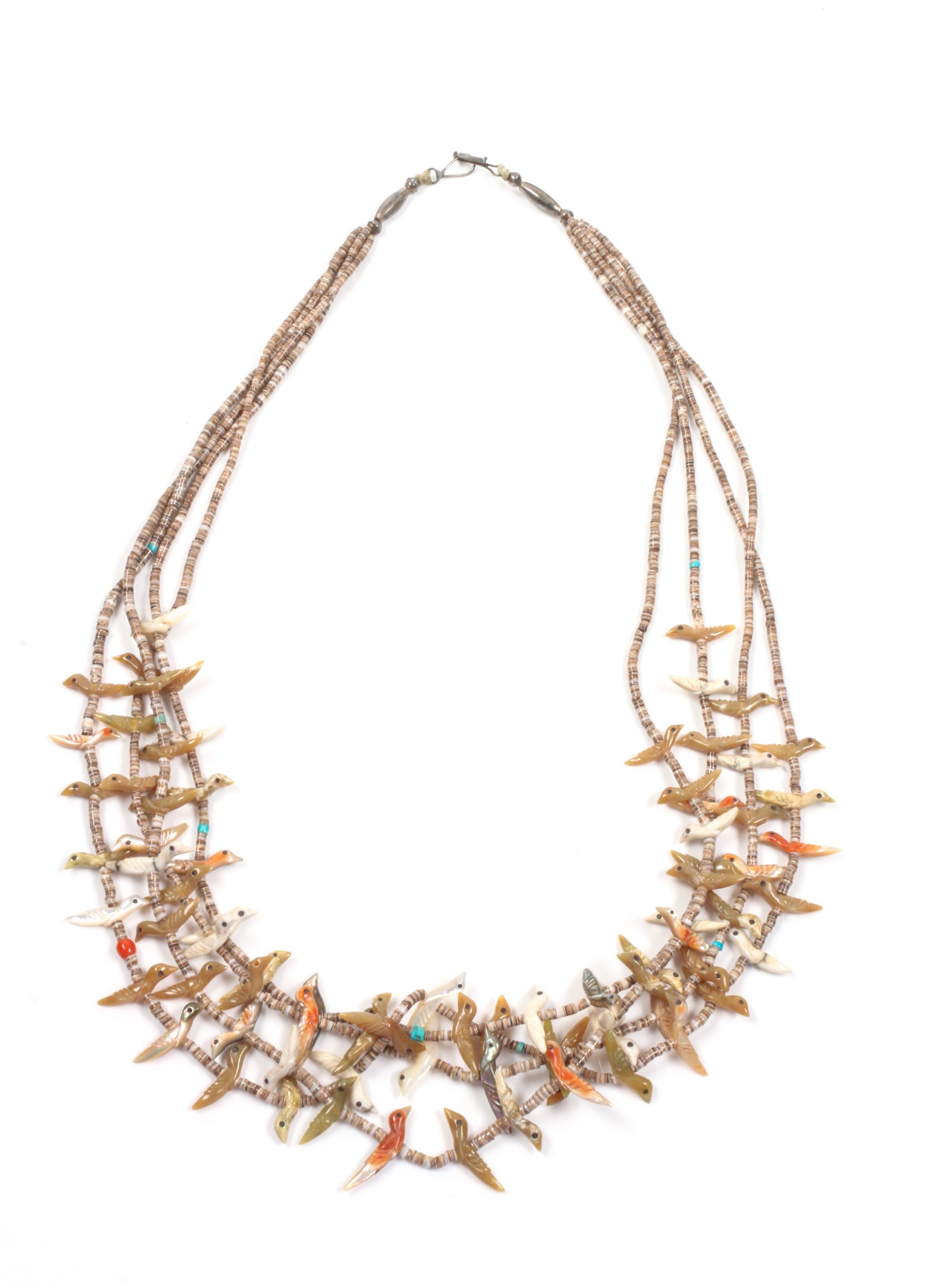 Zuni Four Strand Bird Fetish Necklace Length 26 inches