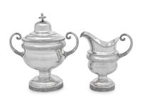 An American Silver Covered Sugar Bowl and Creamer