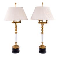 A Pair of Empire Style Gilt Bronze and Cut Glass Lamps