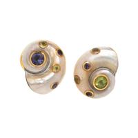 TRIANON, PERIDOT, AMETHYST AND TURBO SHELL EARRINGS