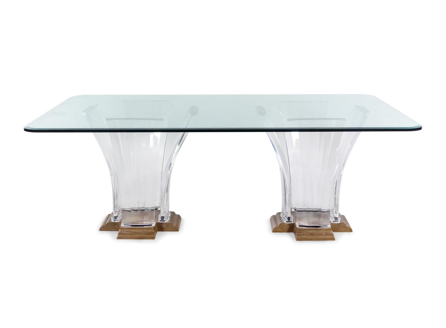 A Jeffrey Bigelow Lucite, Bronze and Glass Dining Table
