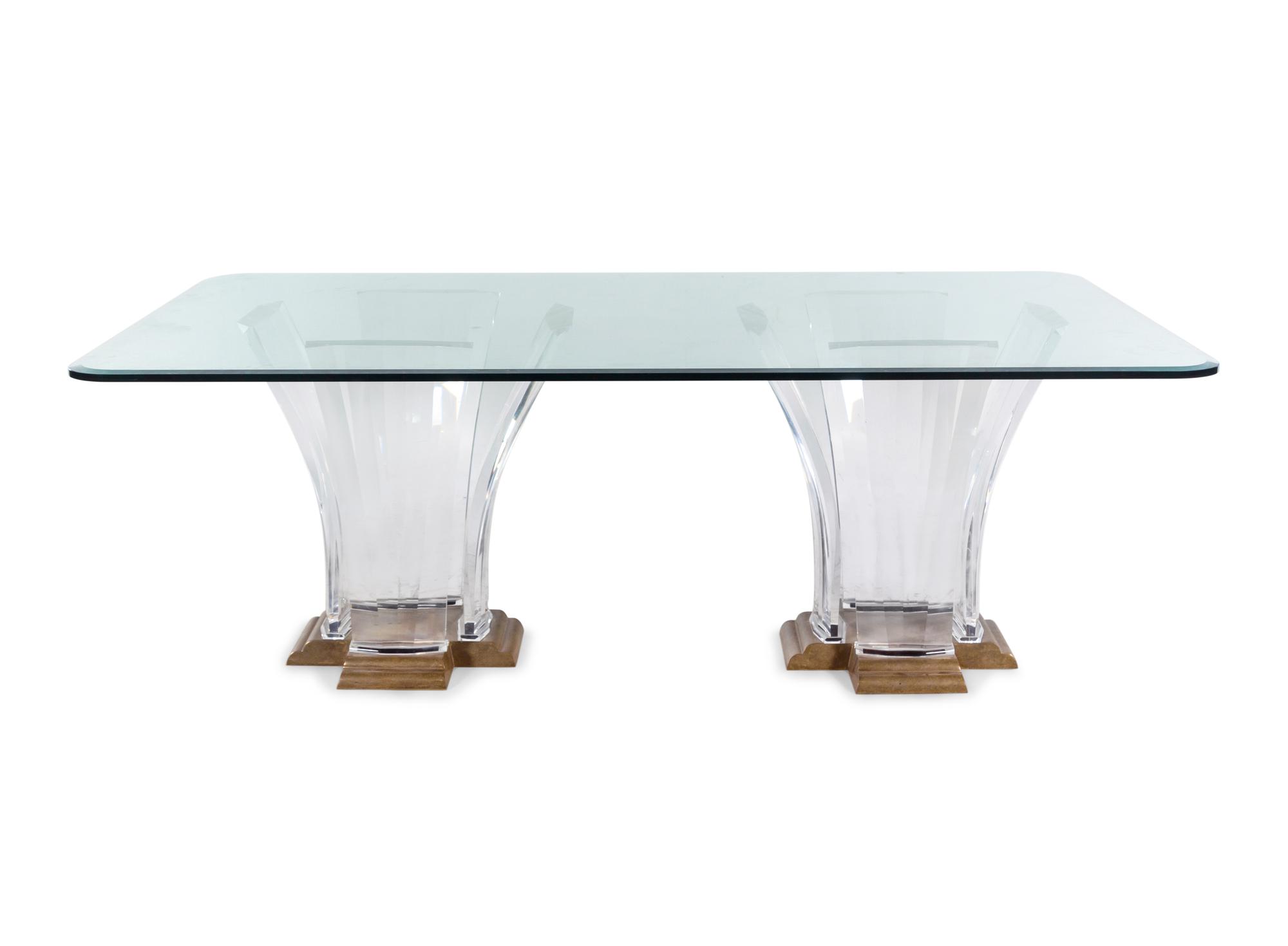 A Jeffrey Bigelow Lucite, Bronze and Glass Dining Table