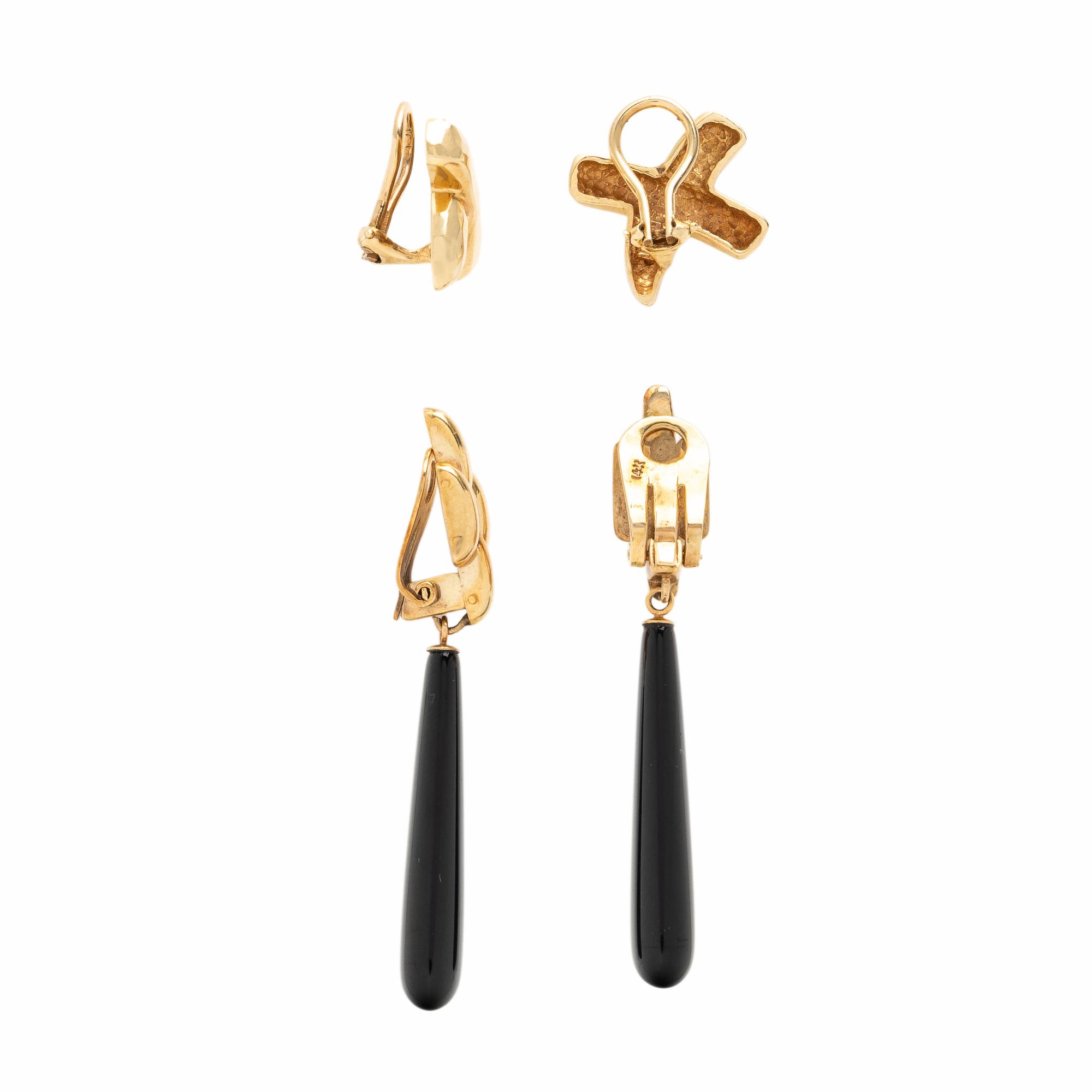 Two Pairs of Yellow Gold Earrings