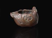 A Chinese archaistic patinated bronze "Duck" coupe, Shen Yi Zhai mark 倣古銅鴨水丞 申艺齋款