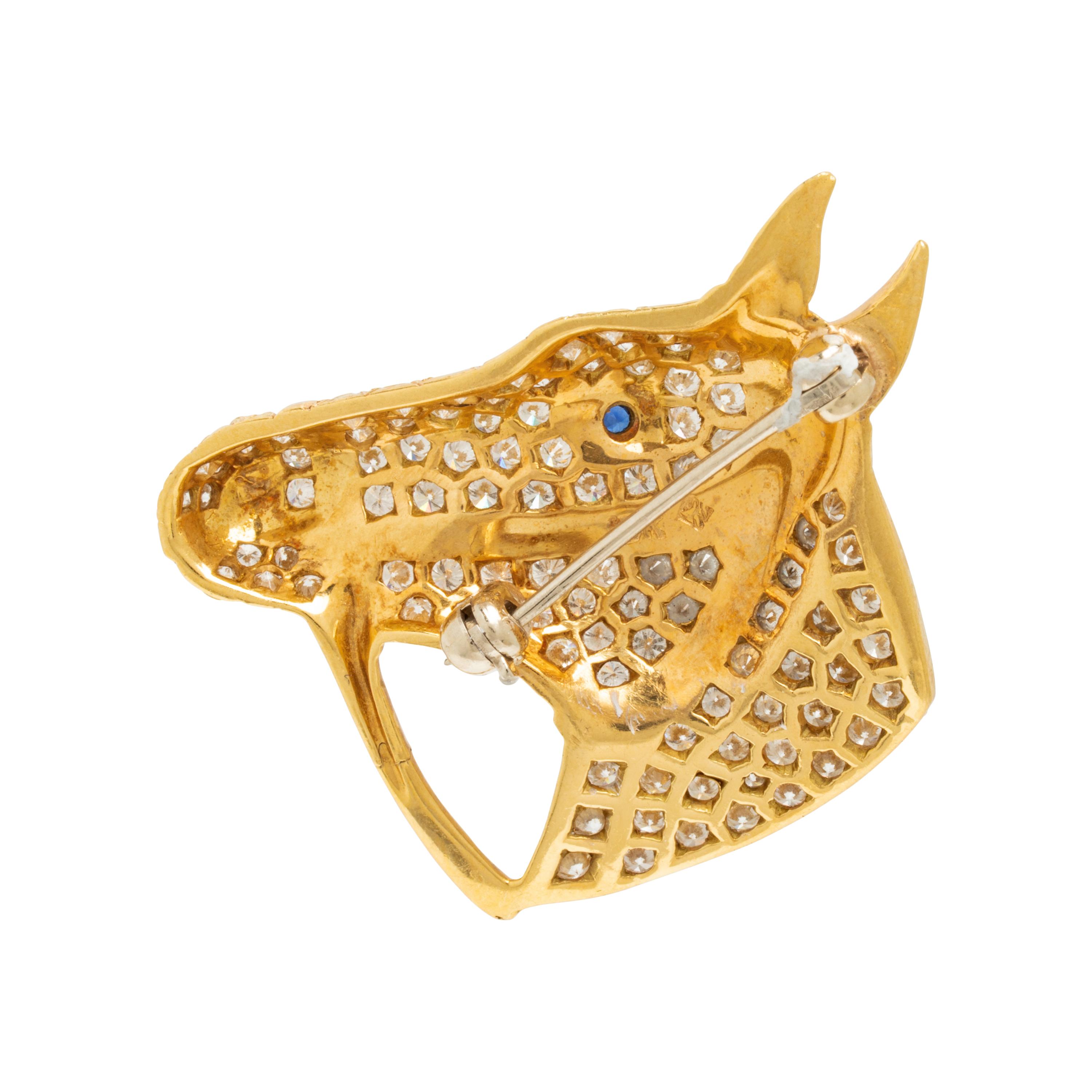 Diamond, Sapphire, and Yellow Gold Horse Brooch