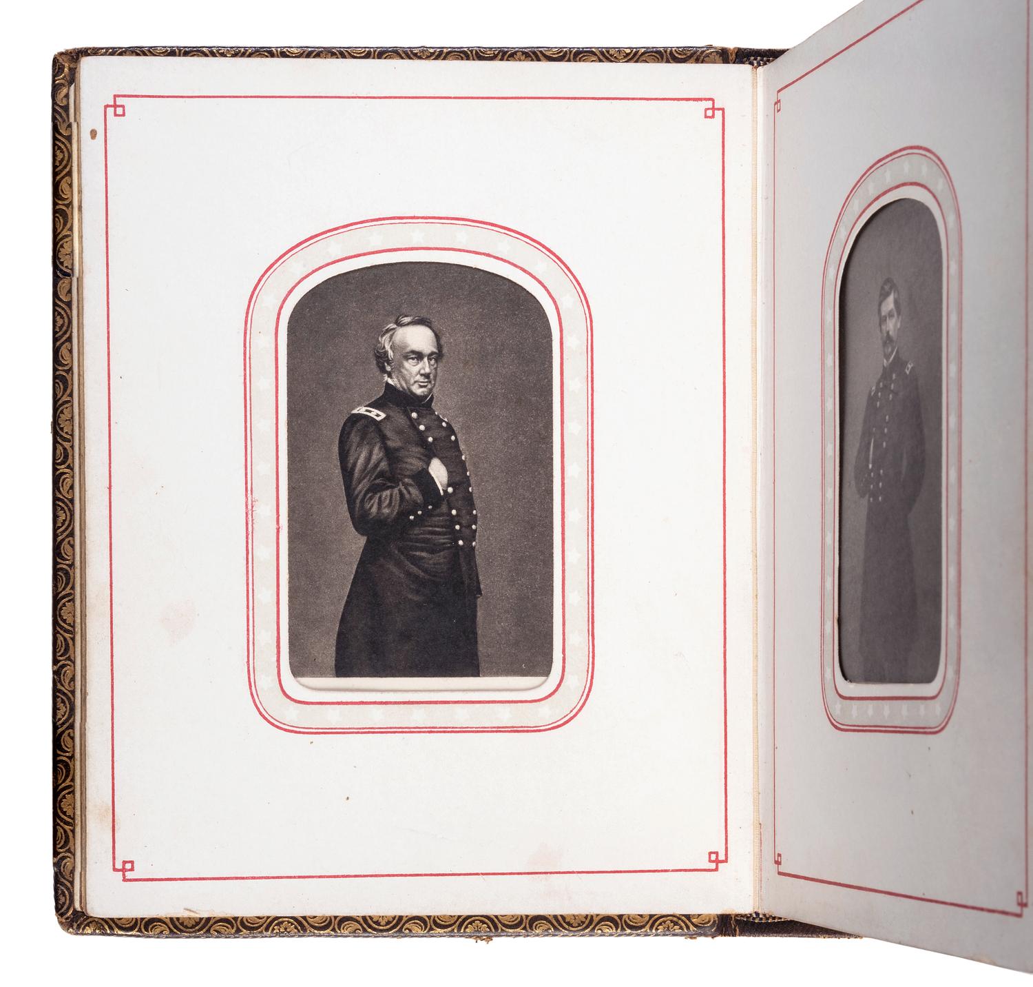 Patriotic album containing 24 engraved CDVs of Union generals. New York: Leavitt & Allen, 1862.