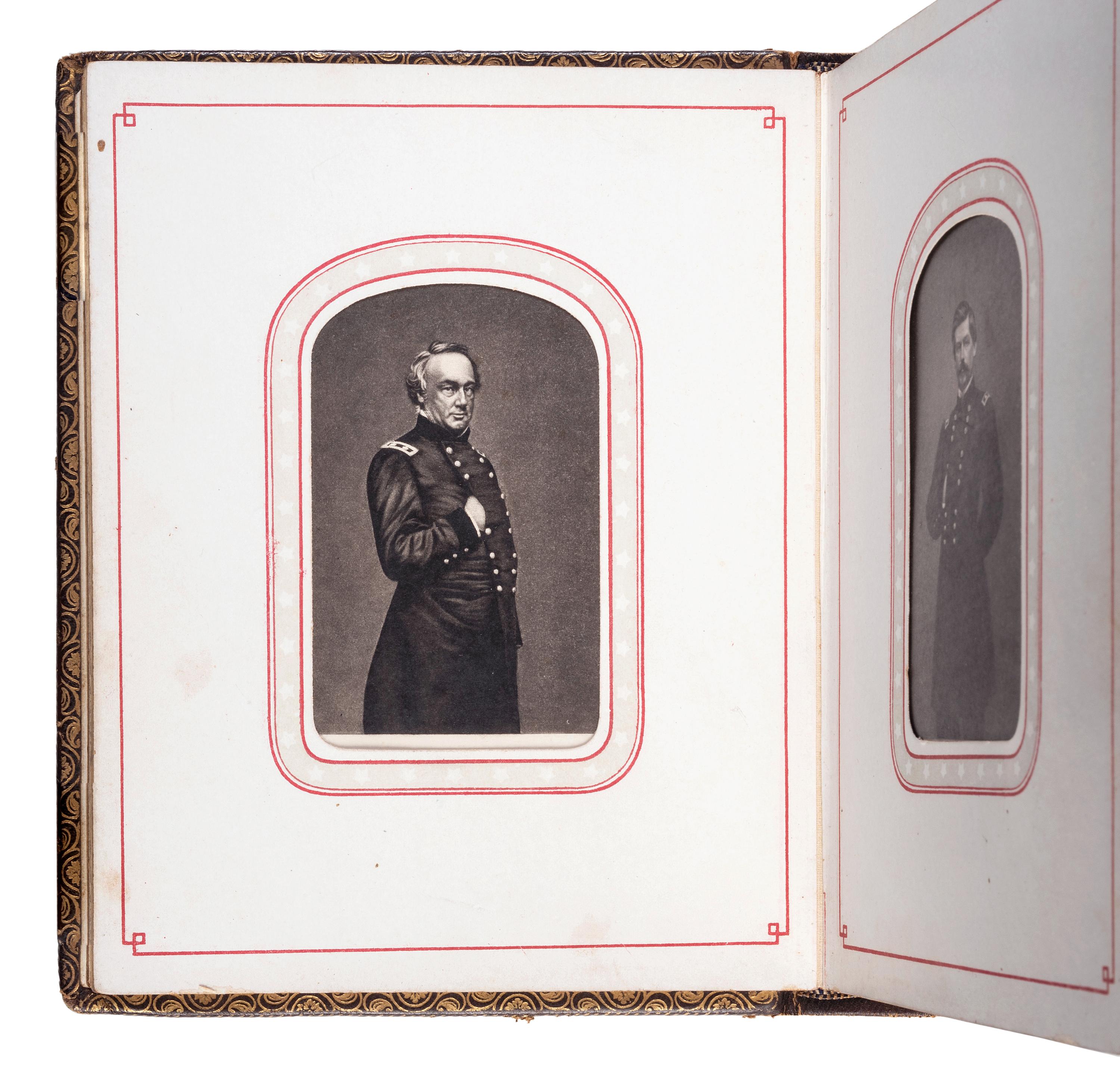 Patriotic album containing 24 engraved CDVs of Union generals. New York: Leavitt & Allen, 1862.