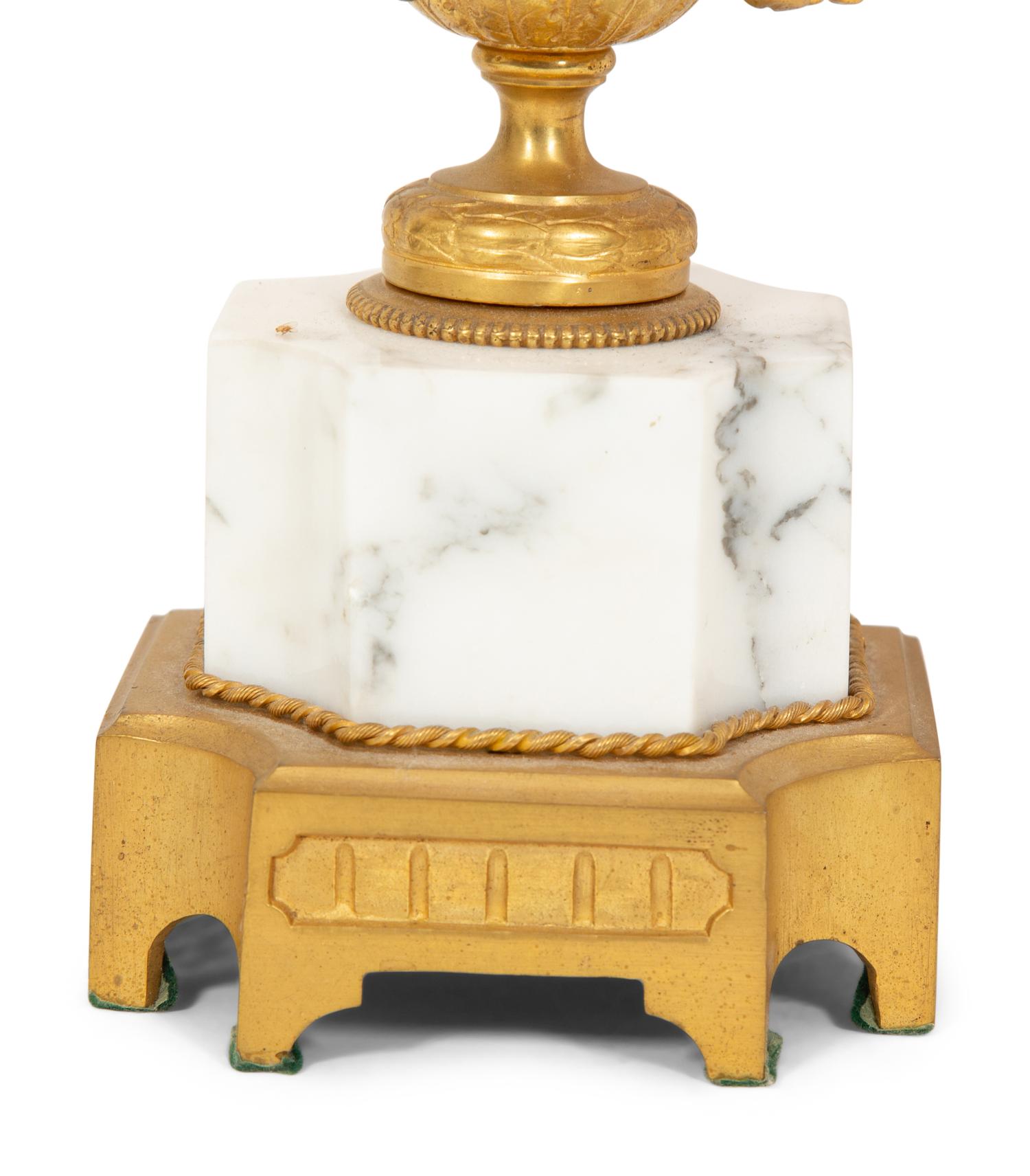 A Pair of Louis XVI Style Gilt Bronze and Marble Urn-Form Table Lamps