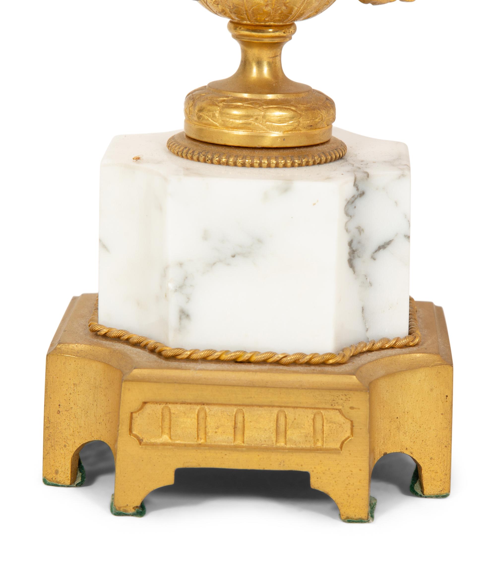 A Pair of Louis XVI Style Gilt Bronze and Marble Urn-Form Table Lamps