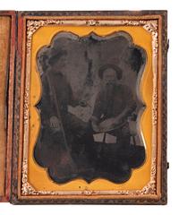 [WESTERN AMERICANA - MINING]. Quarter plate and sixth plate tintypes of gold miners, including portrait of identified "California Gold Seekers," James Standley and Nate Hadden. Ca 1860.