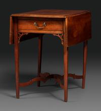 A Late Chippendale Carved Cherrywood Stretcher-Base Pembroke Table