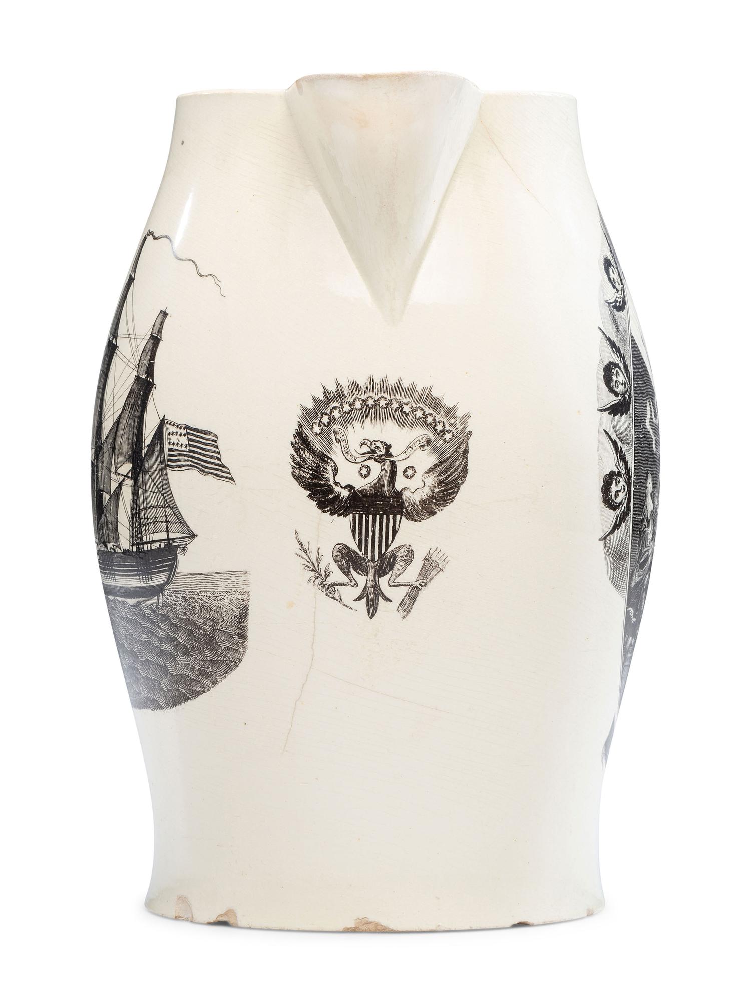 A Liverpool Transfer-Printed Creamware 'Apotheosis of George Washington' Pitcher
