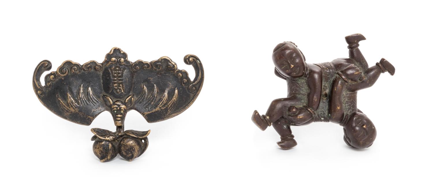 Two Chinese Small Bronze Articles Length of bat 3 inches. — LATE 19TH-20TH CENTURY