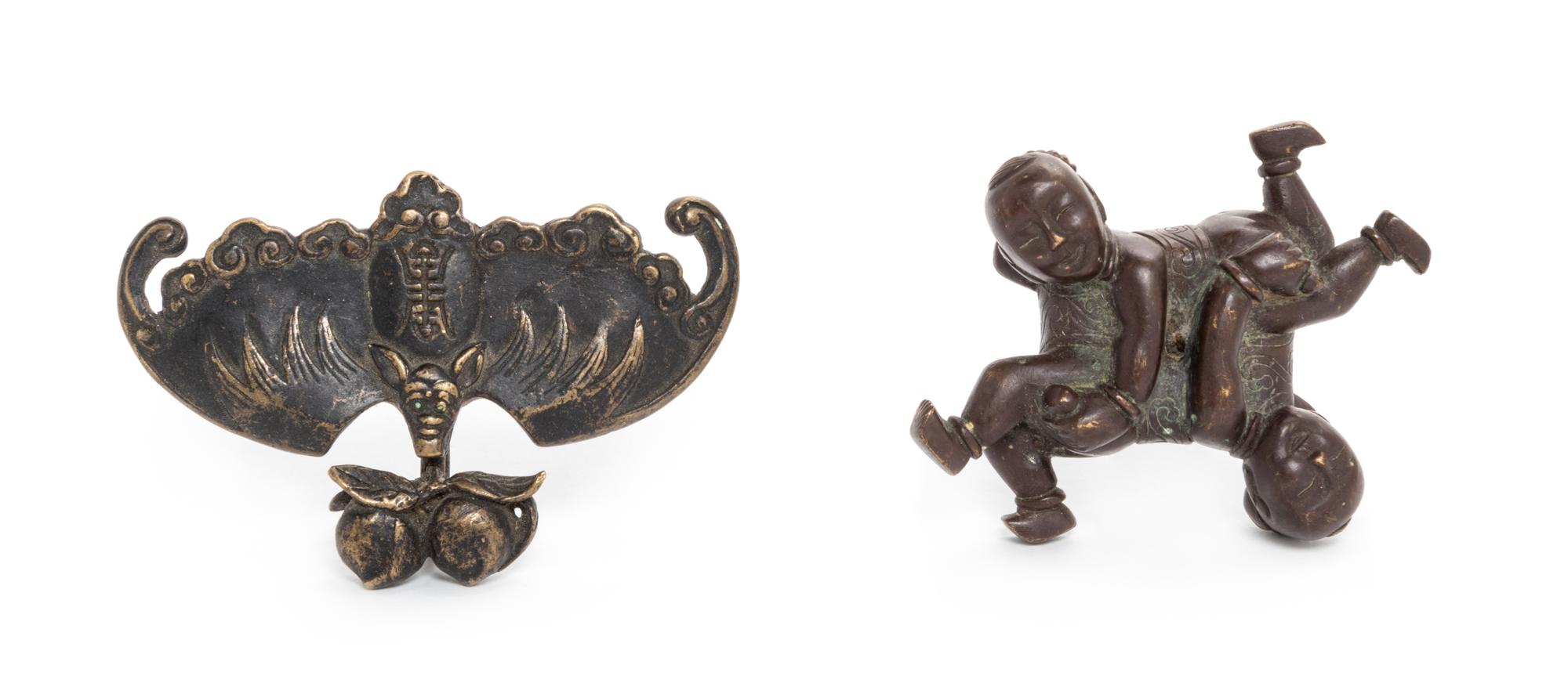Two Chinese Small Bronze Articles Length of bat 3 inches. — LATE 19TH-20TH CENTURY