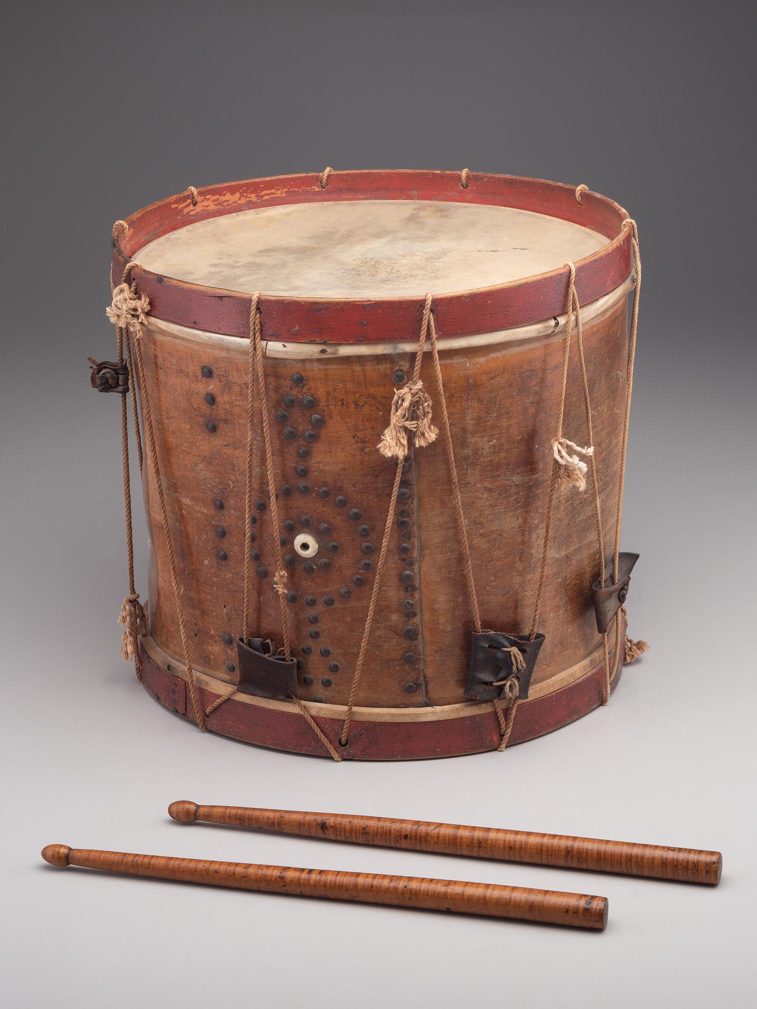 [MILITARIA]. Pre-Civil War painted drum with pair of maple sticks. Manufactured by John Ashton & Co., Boston, MA, ca 1840-1860.