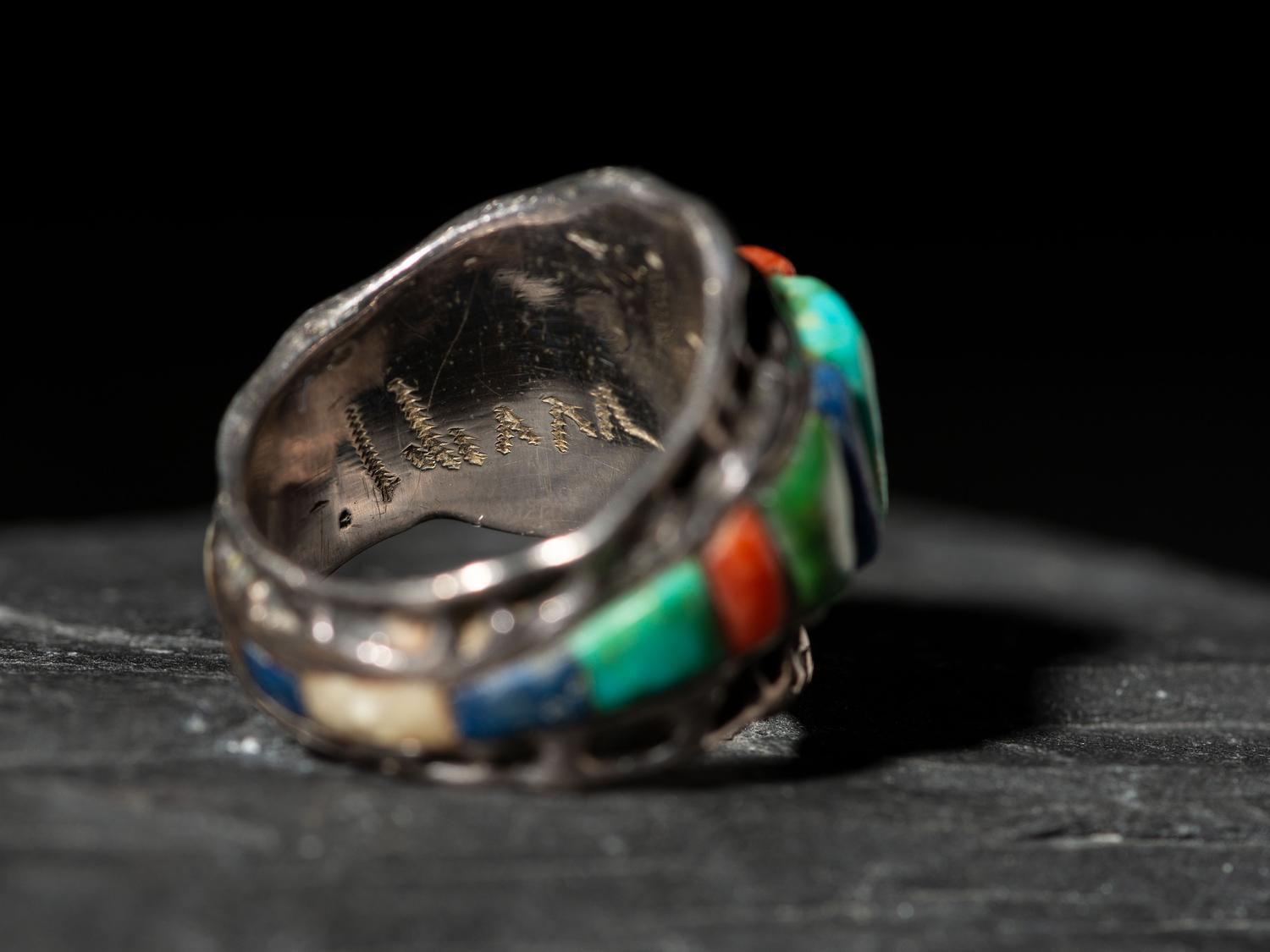 Silver Tufa Cast Shield Ring, with Cobblestone Inlay