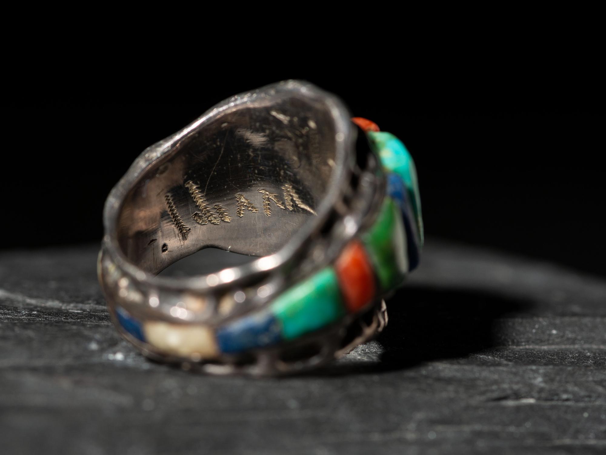 Silver Tufa Cast Shield Ring, with Cobblestone Inlay