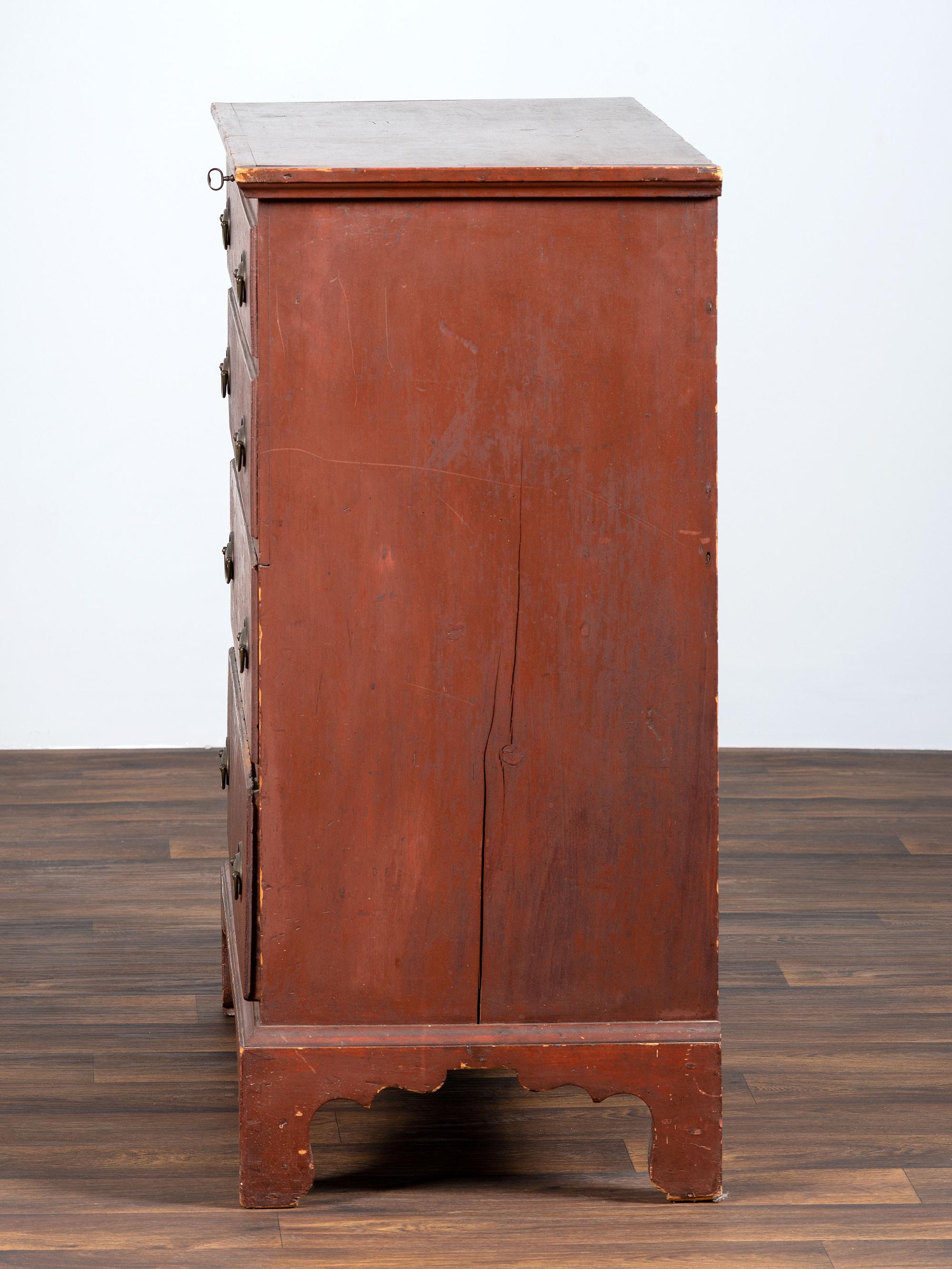 A Chippendale Red-Painted Pine Two Drawer Blanket Chest, or Mule Chest