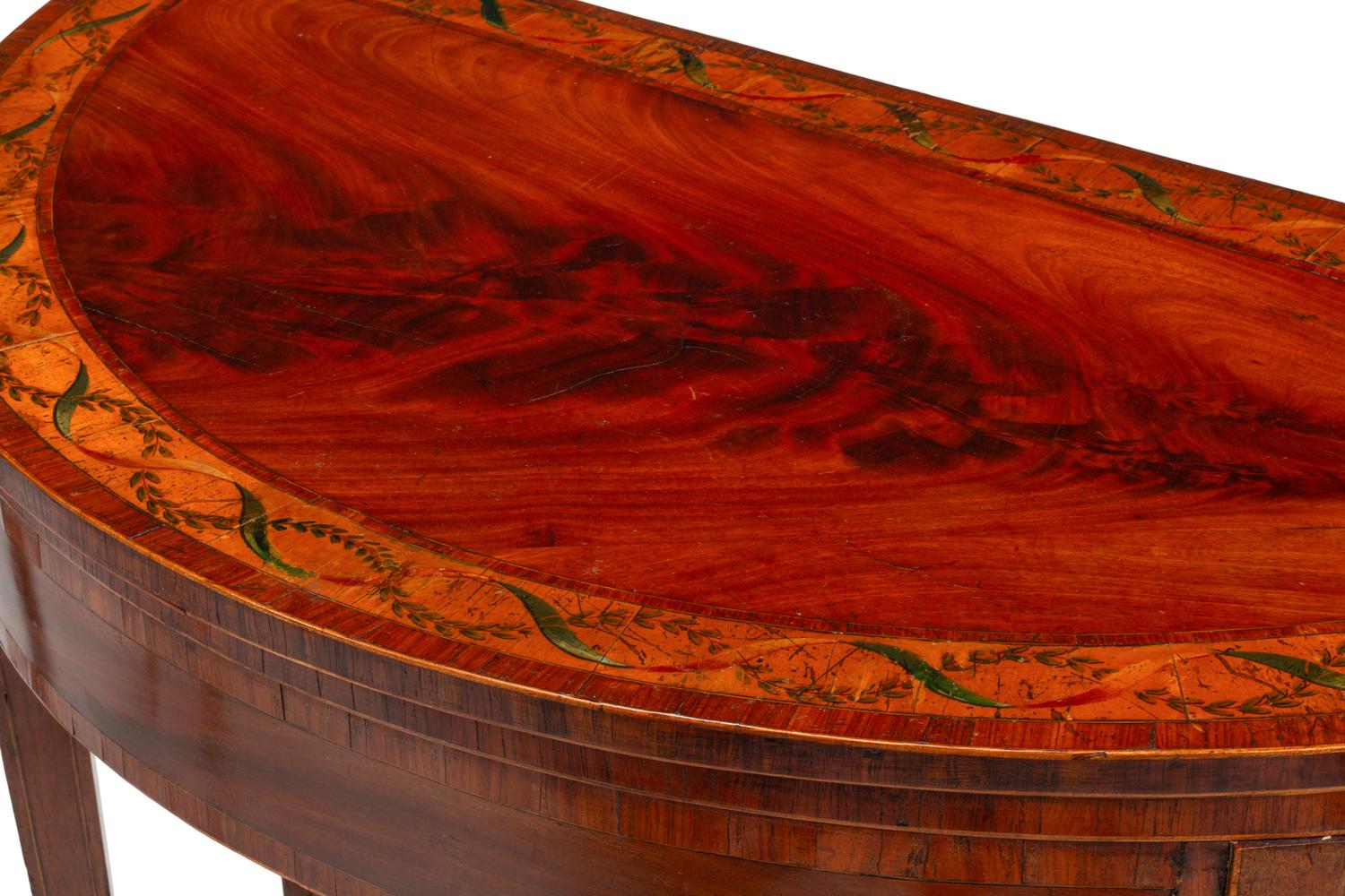 A Pair of George III Painted Satinwood-Inlaid Mahogany Flip-Top Tables