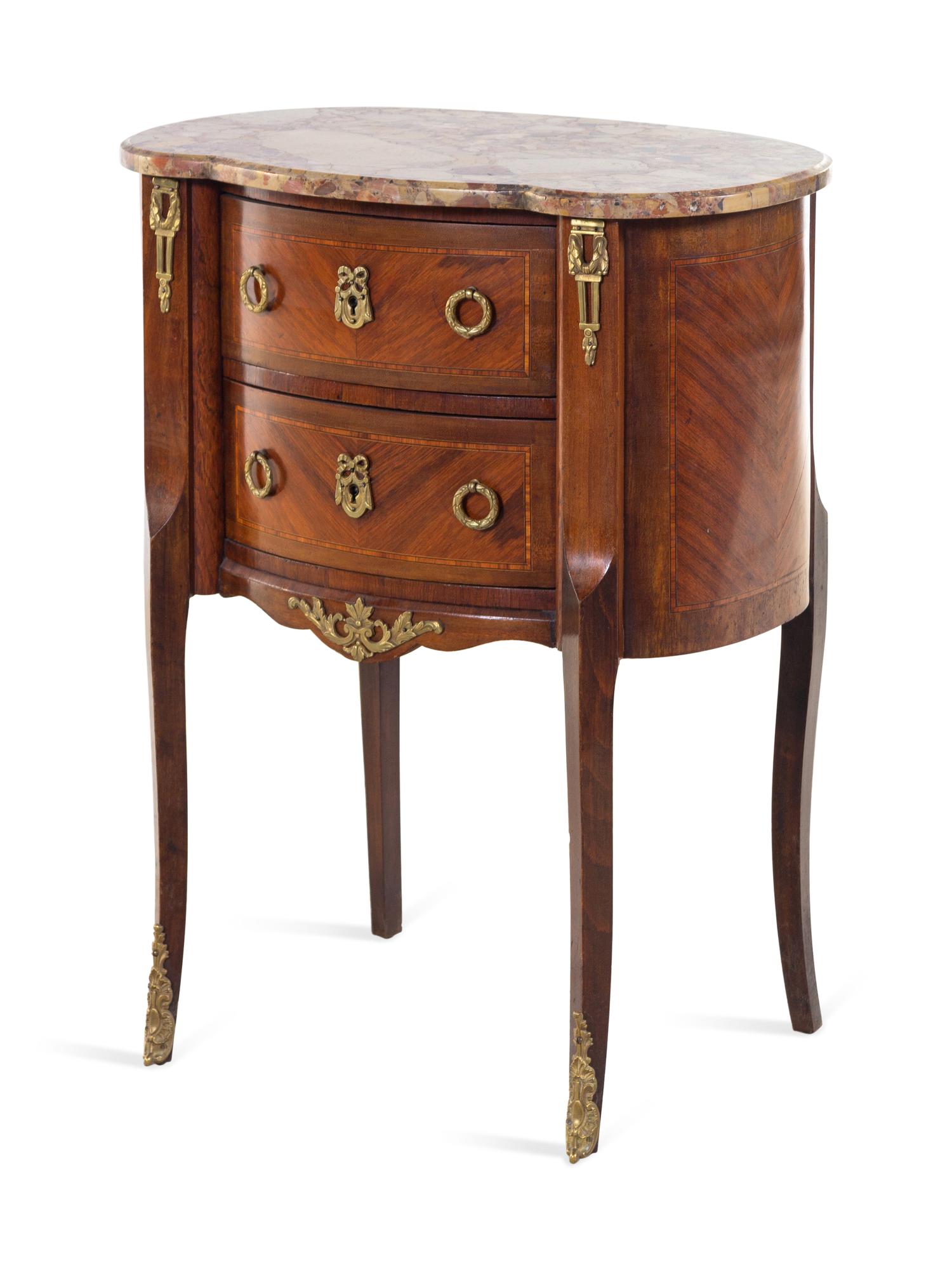 A Louis XV/XVI Transitional Style Gilt Bronze Mounted Parquetry Marble-Top Side Table