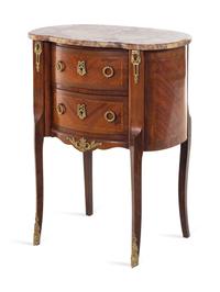A Louis XV/XVI Transitional Style Gilt Bronze Mounted Parquetry Marble-Top Side Table