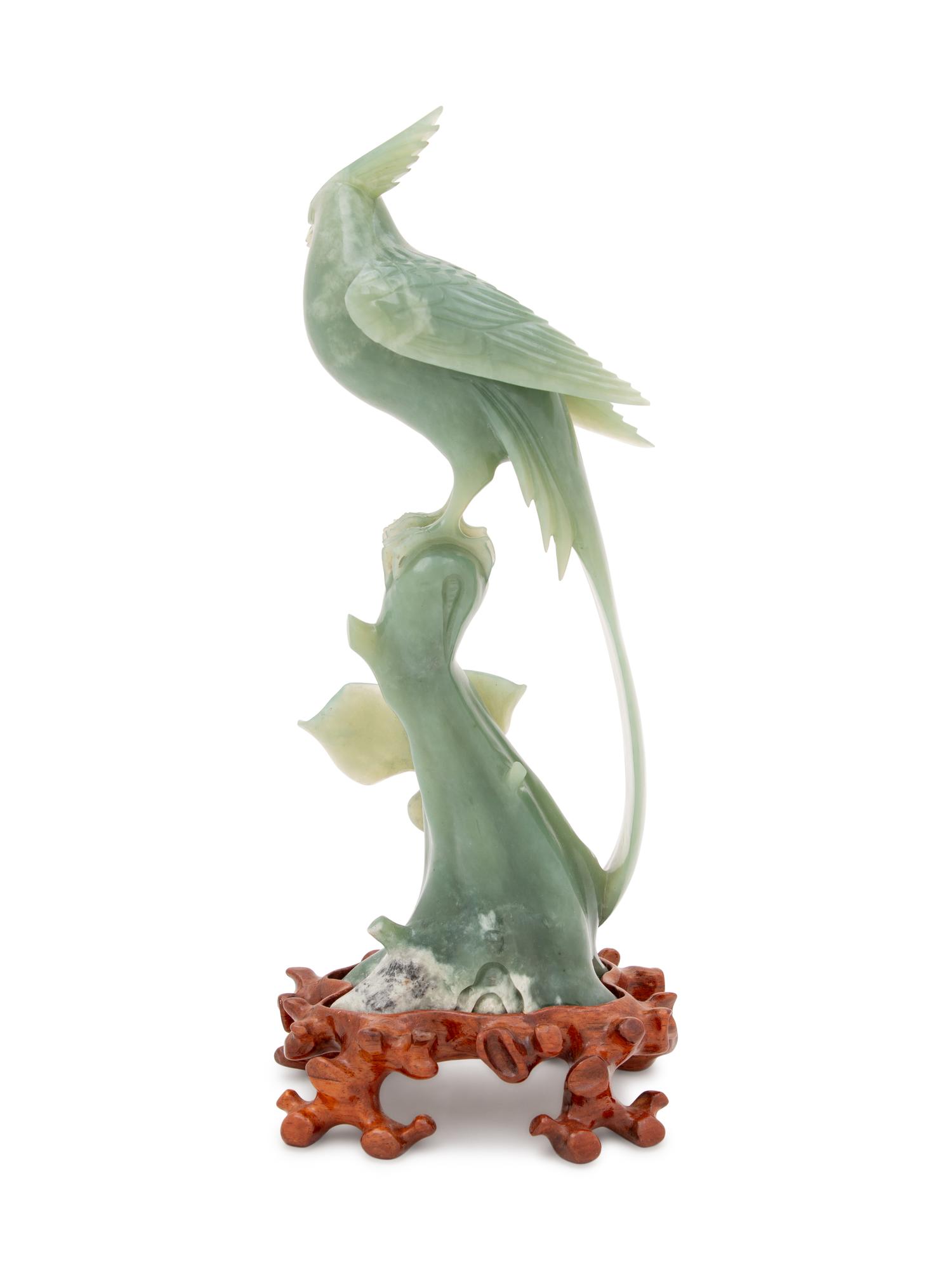 A Chinese Green Serpentine Figure of a Pheasant