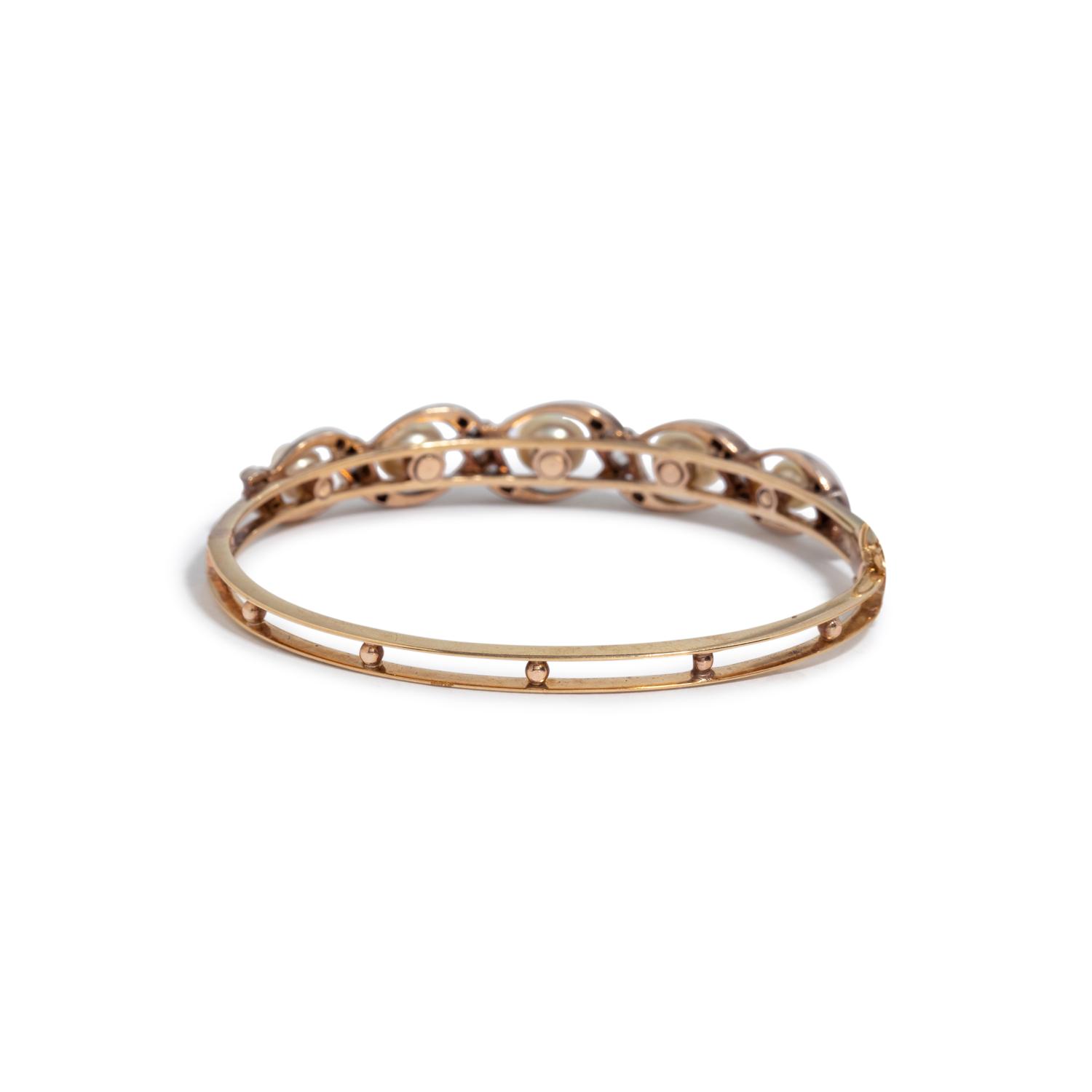 ANTIQUE, PEARL AND DIAMOND BANGLE BRACELET