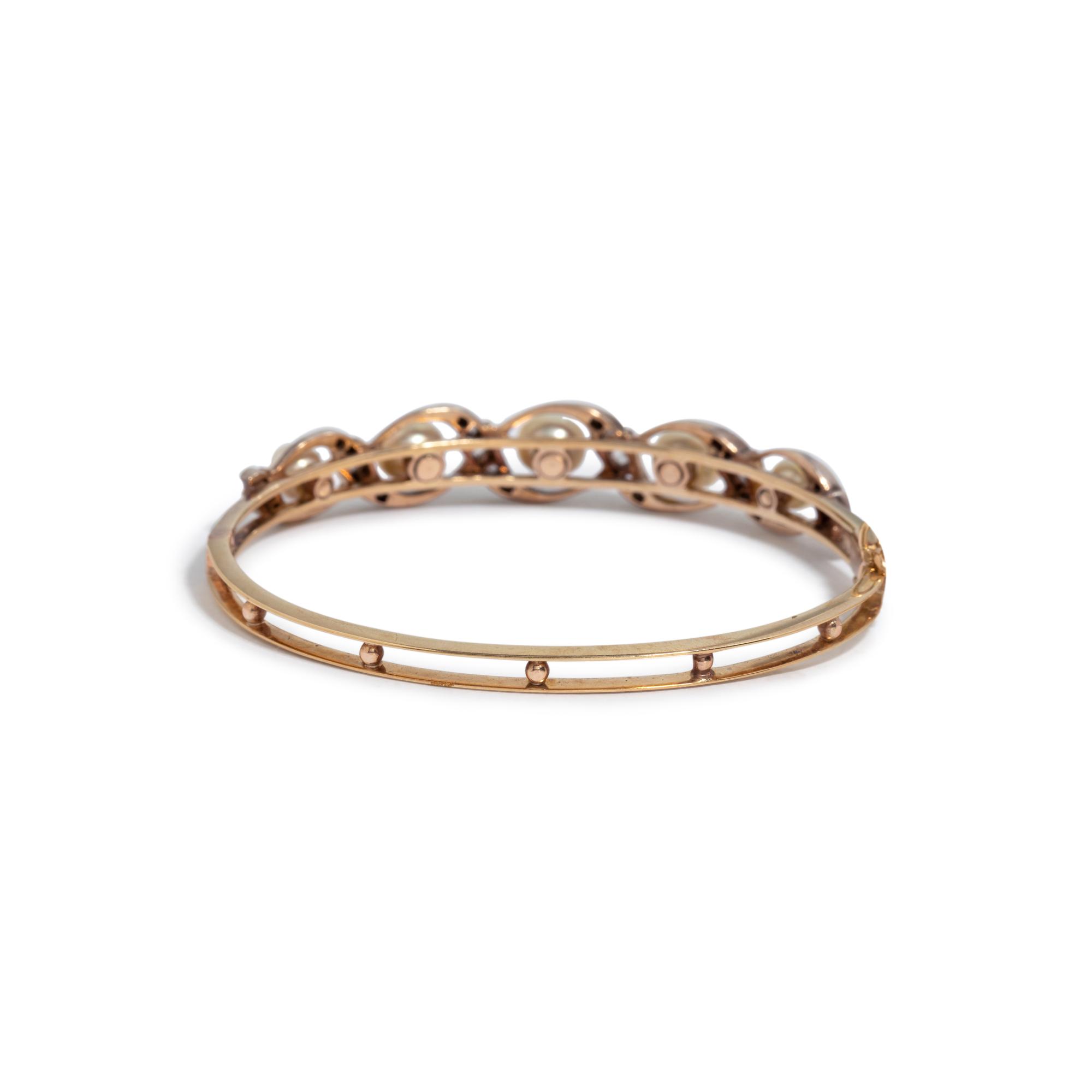 ANTIQUE, PEARL AND DIAMOND BANGLE BRACELET