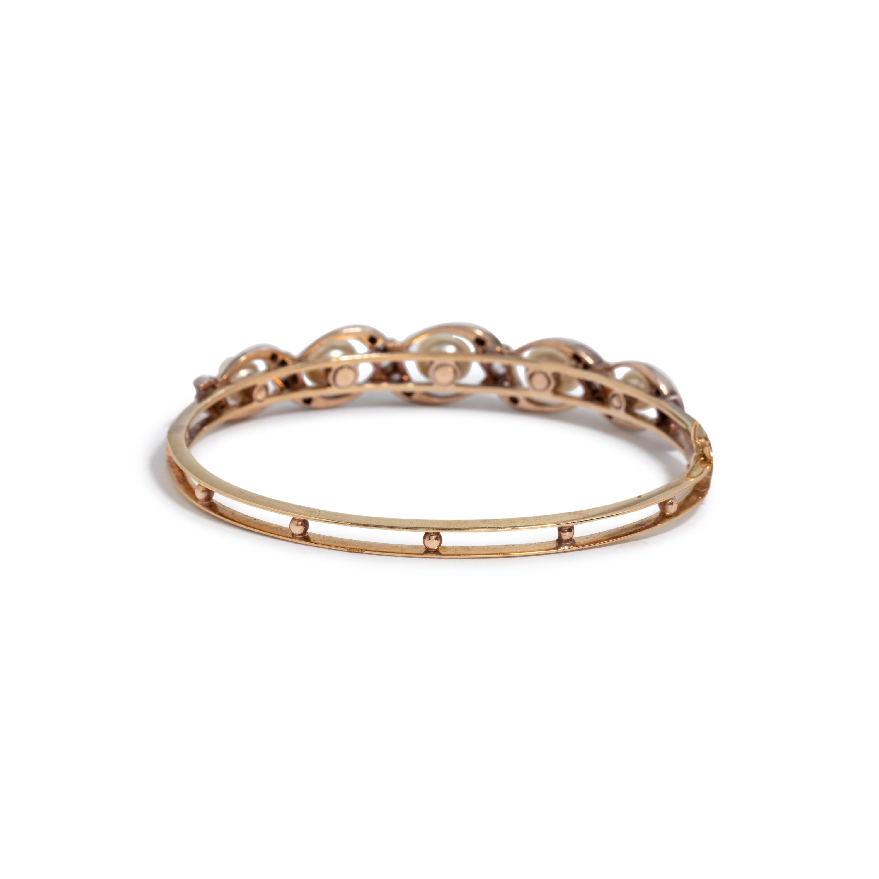 ANTIQUE, PEARL AND DIAMOND BANGLE BRACELET