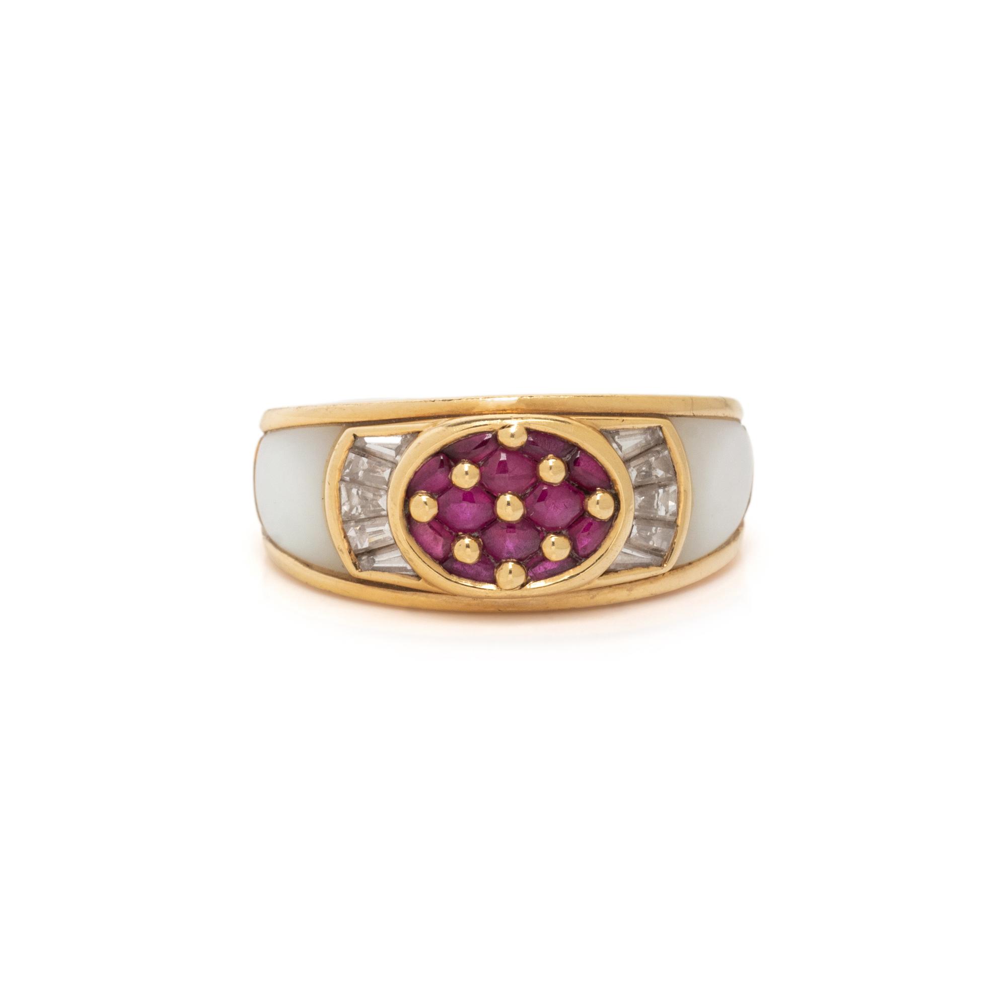 MAUBOUSSIN, RUBY, MOTHER-OF-PEARL, AND DIAMOND RING