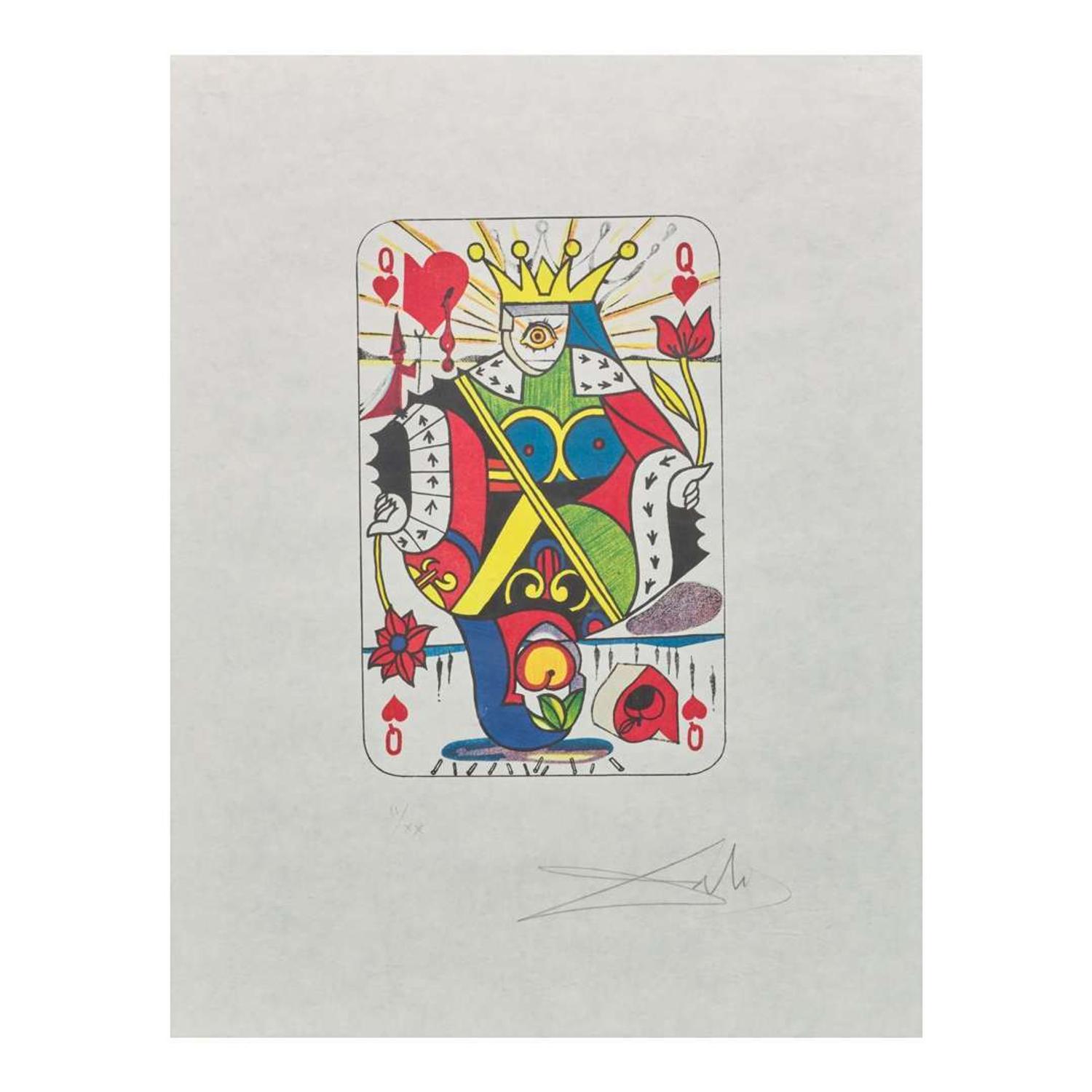 Salvador Dalí (Spanish, 1904-1989) Playing Cards (Ace, King, Queen and Jack of Hearts)