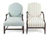 Two Georgian Style Upholstered Armchairs Height of first 39 inches. — FIRST HALF 20TH CENTURY