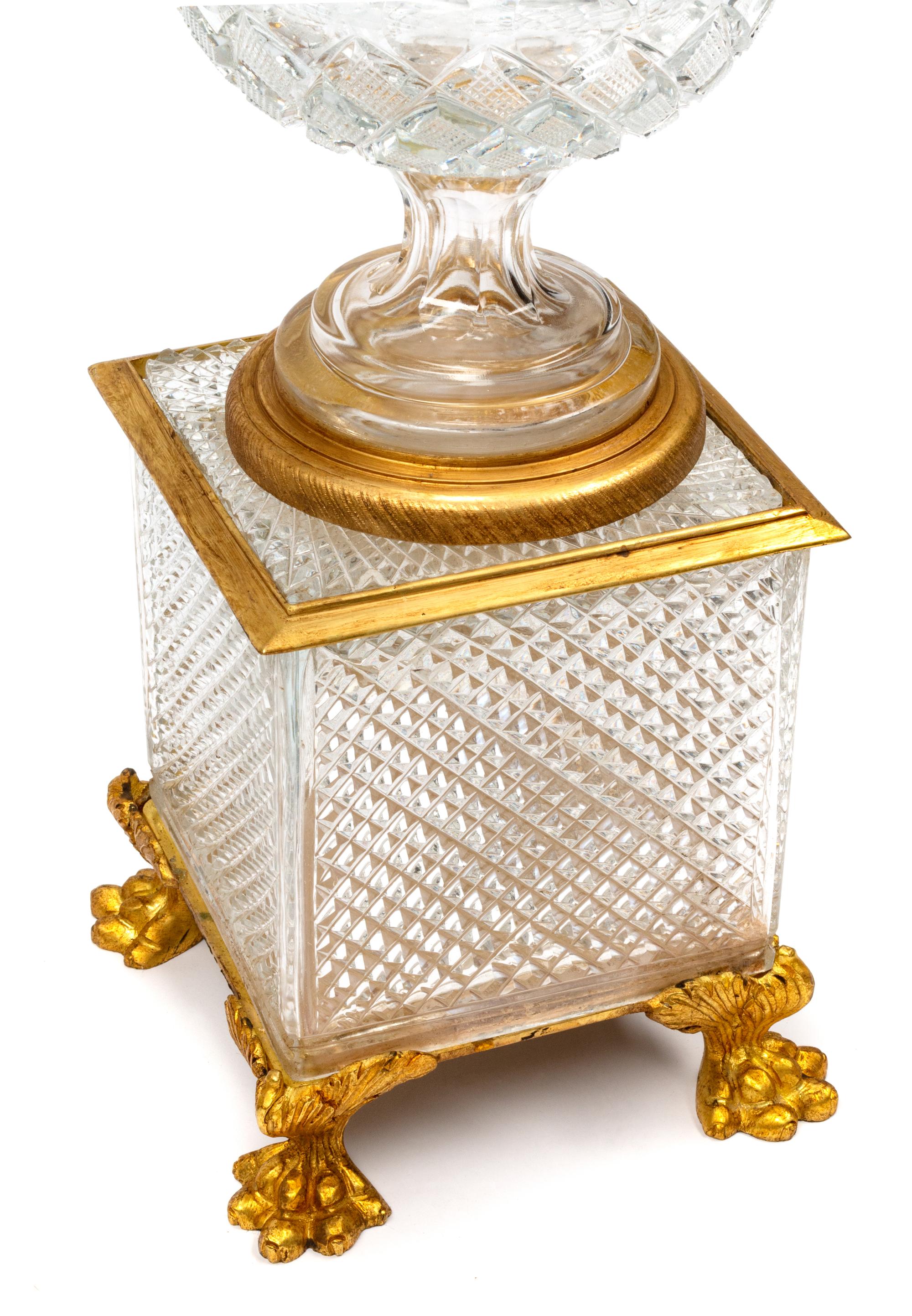 A Pair of Gilt Bronze Mounted Cut Glass Urns