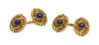 A Pair of Antique Yellow Gold and Sapphire Cufflinks, 7.60 dwts.