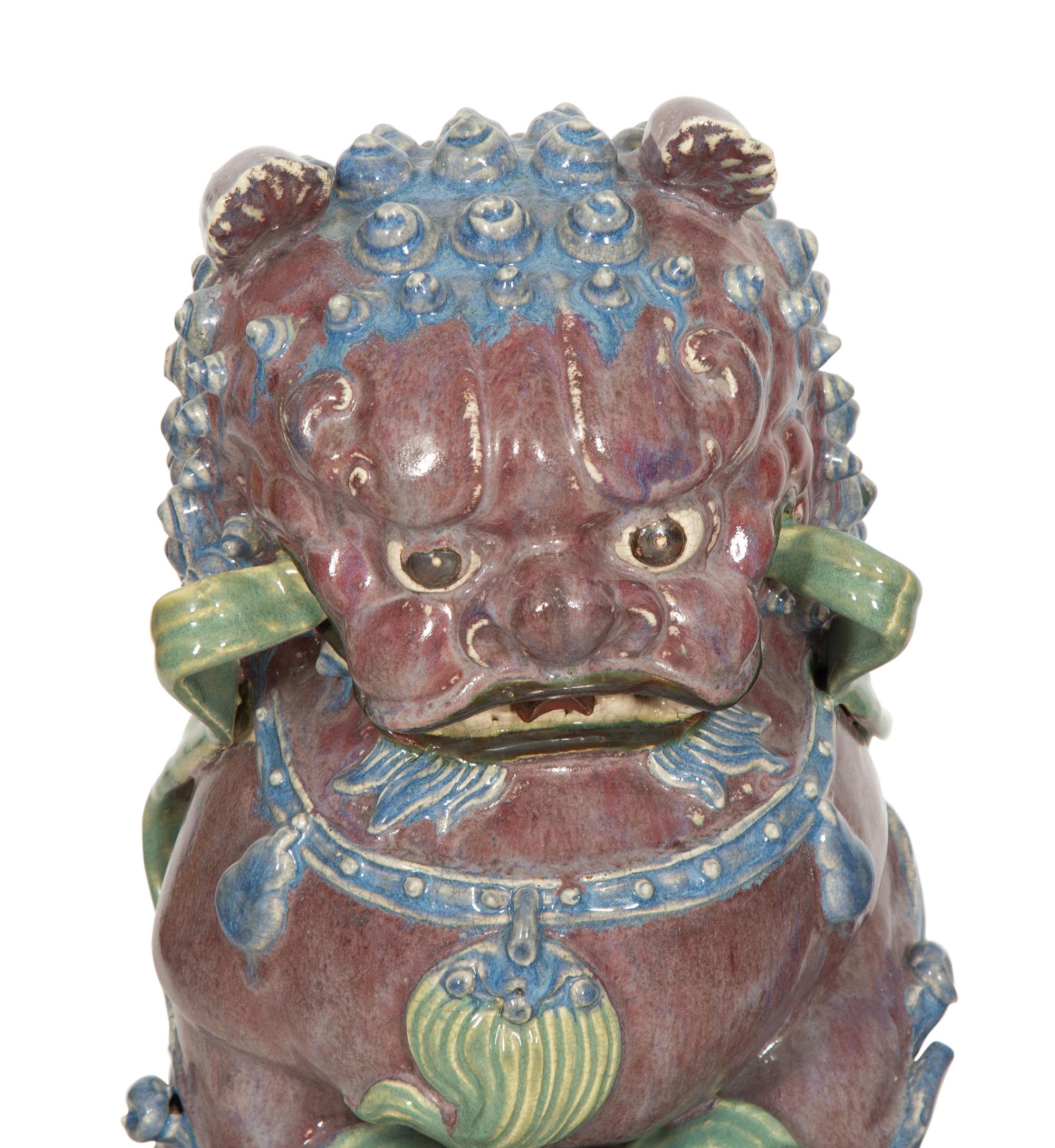A Pair of Glazed Earthenware Temple Guardians