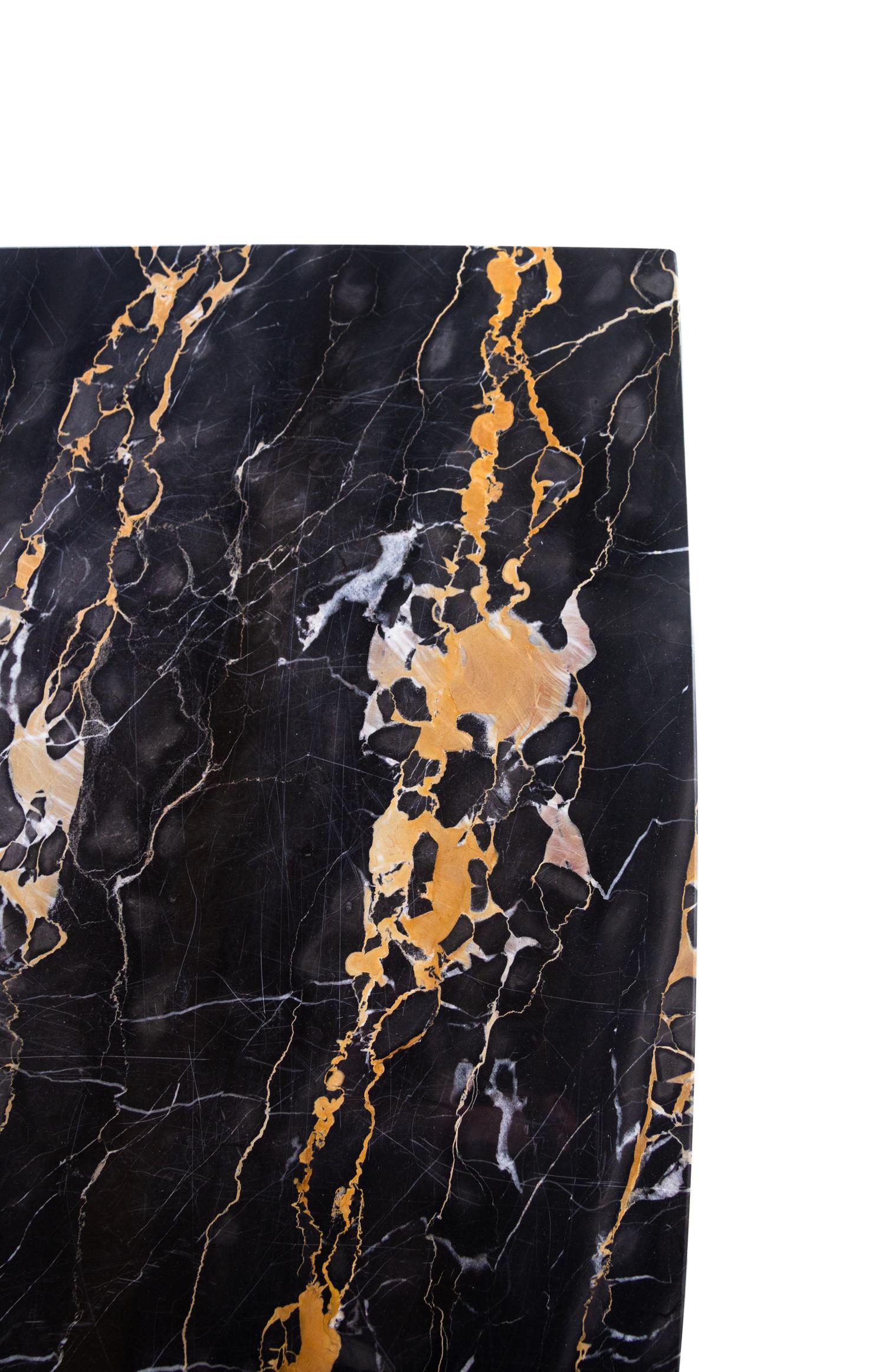 A Pair of Ebonized Marble-Top Console Tables
