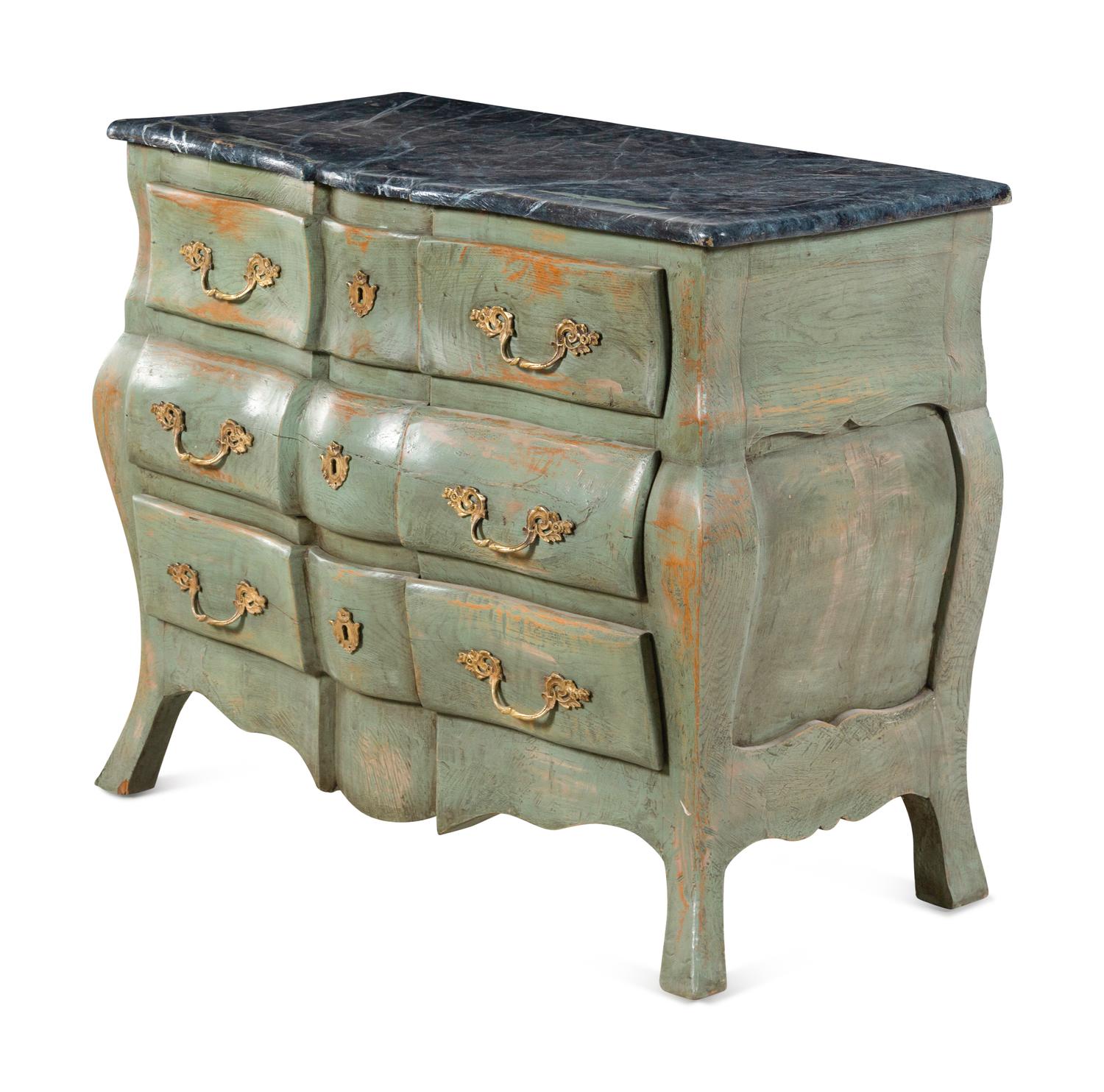 An Italian Painted Faux Marble-Top Commode