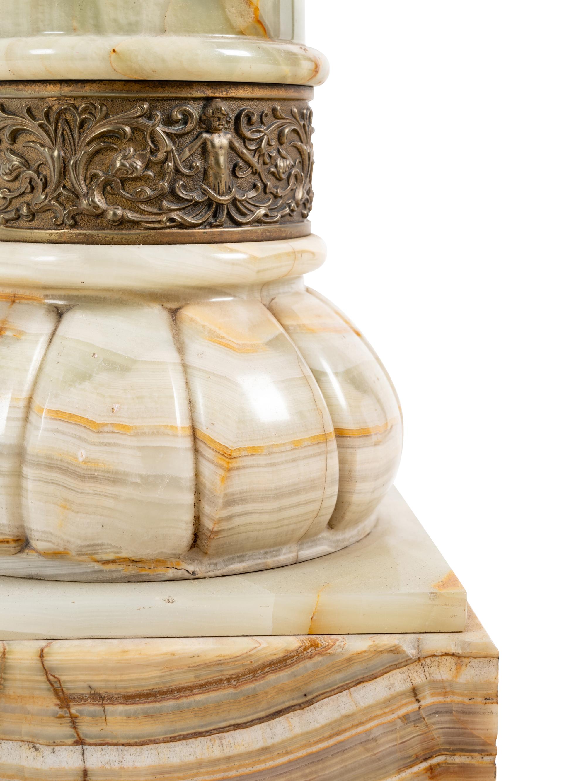 A Continental Gilt Metal Mounted Onyx Pedestal