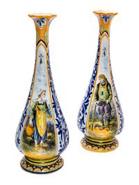 Two Quimper Pottery Vases Height 15 1/2 inches.