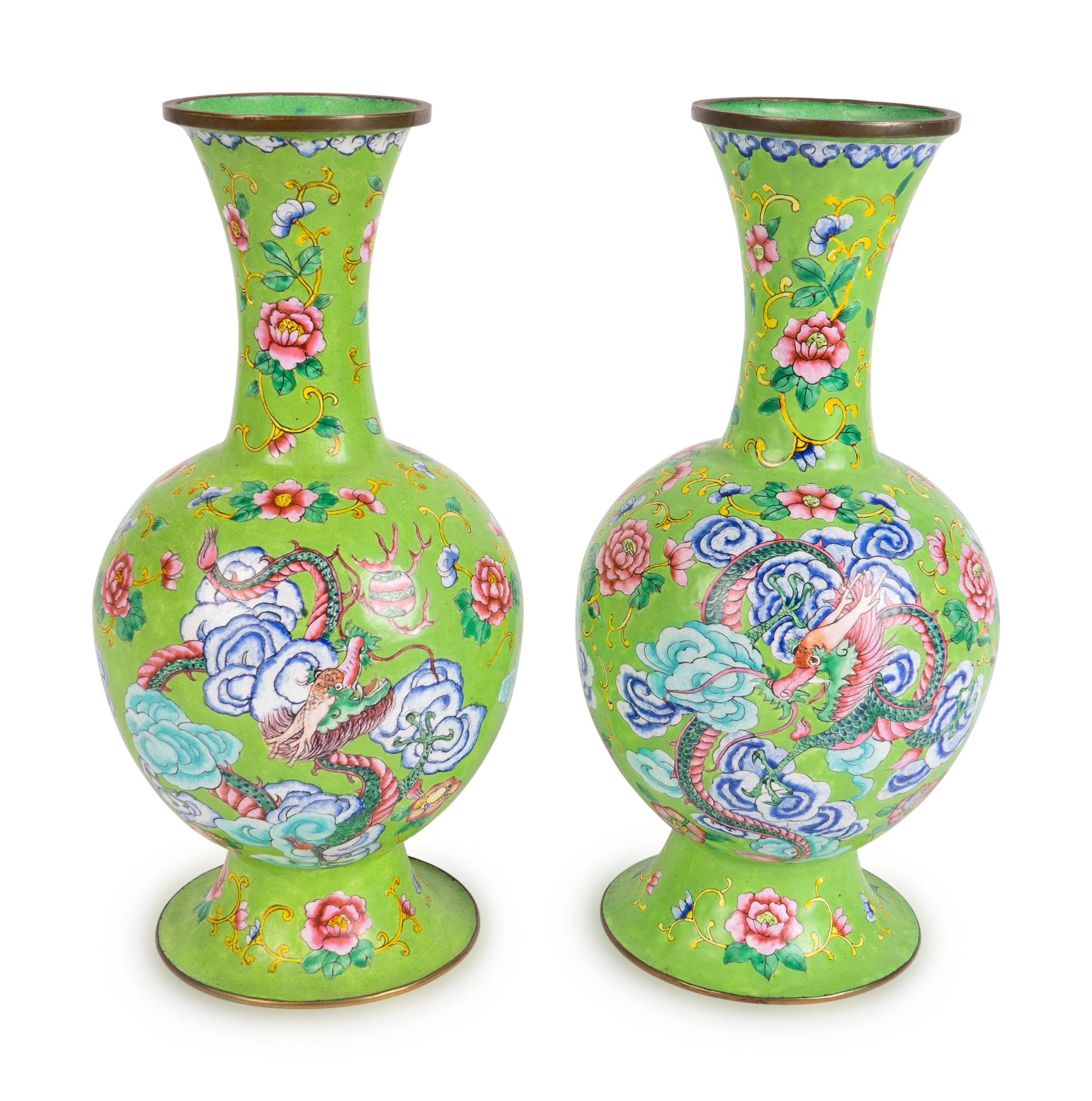 A Pair of Chinese Canton Enamel Vases — LATE QING DYNASTY